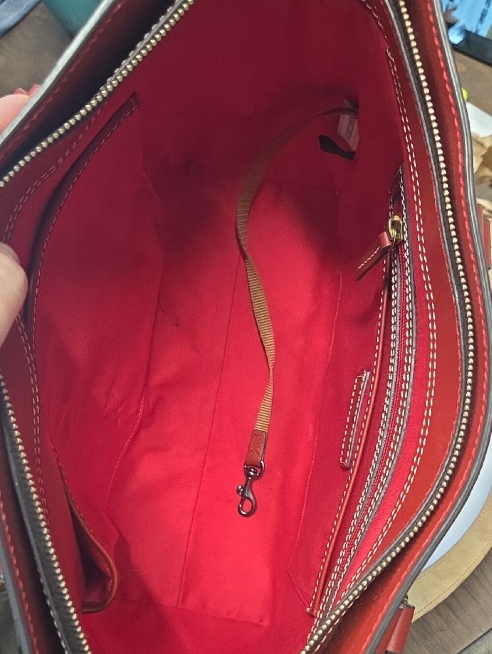 Dooney & Bourke Cherry Red Leather Tote with Front Zip - Picture 7 of 10